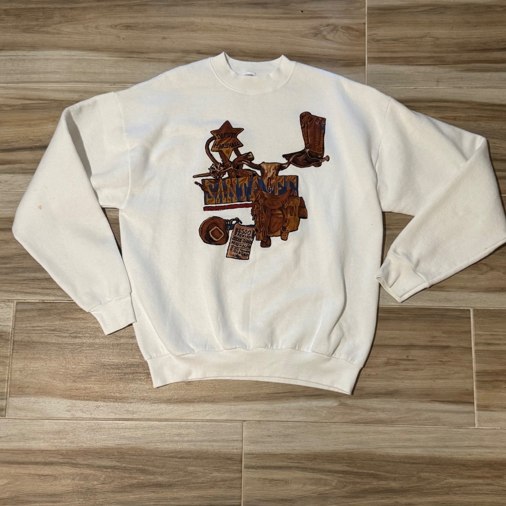 Vintage Fruit‎ of the Loom Santa Fe Western Graphic Sweatshirt White XL USA Made